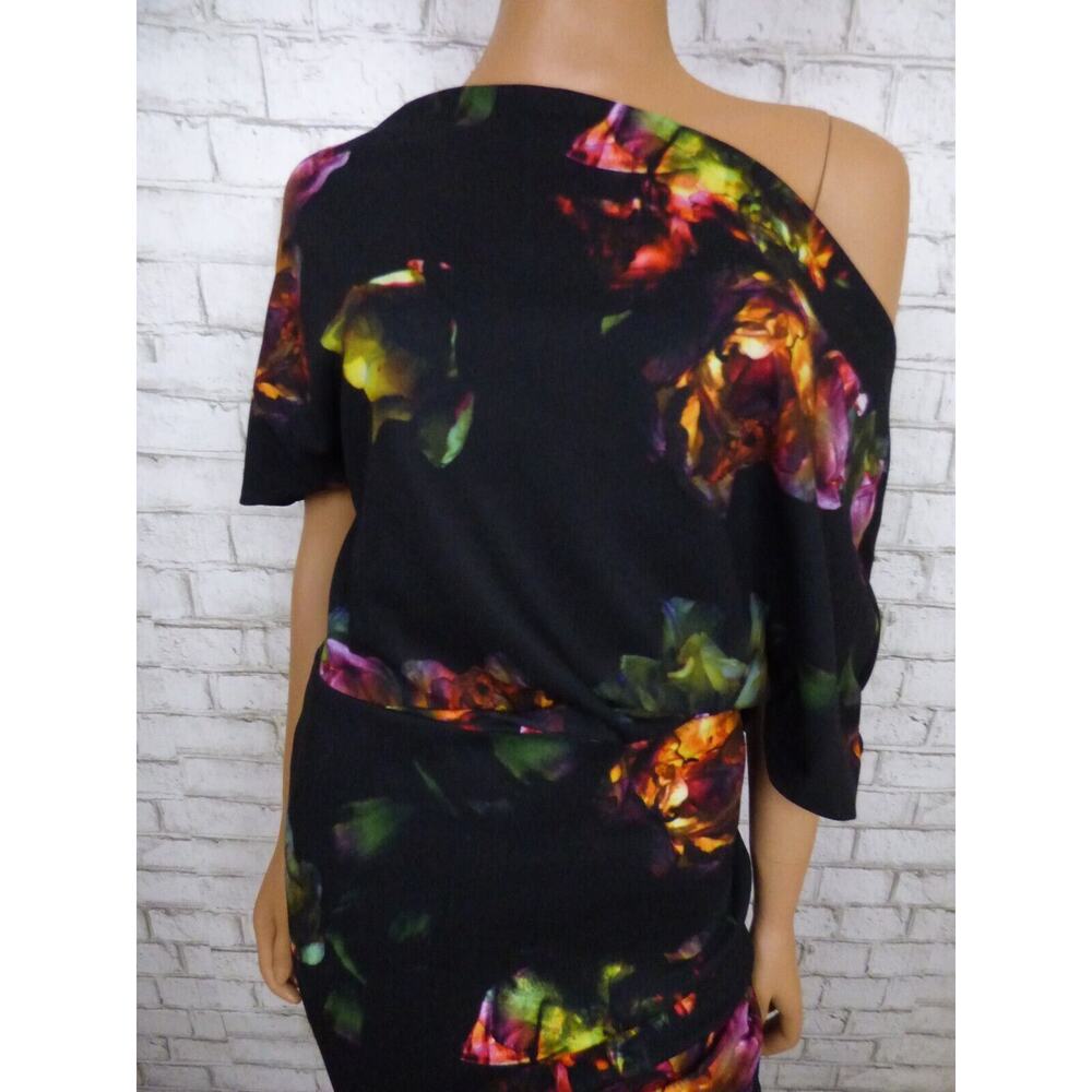 $225 Alexia Admor Draped Shoulder Olivia Black Floral Dress Small NEW A506 - Picture 4 of 15